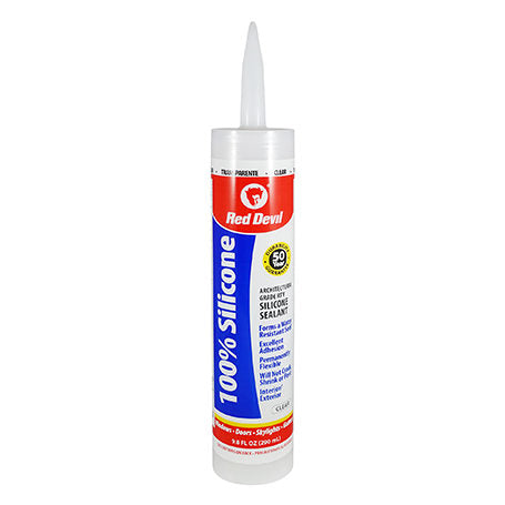 Red Devil 100% Silicone Clear Sealant 9.8 FL. OZ. Cartridge Clear #0826, Multipurpose for Windows, Doors, Skylights And more, 44282