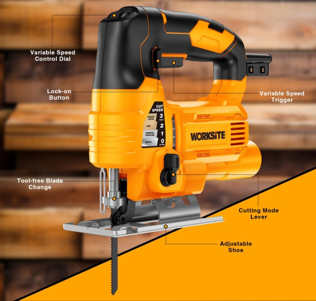 WORKSITE Corded Jig Saw 650W Electric Power Variable Speed 3000RPM Handheld Woodworking Cutting Wood Jig Saws JS283-110V