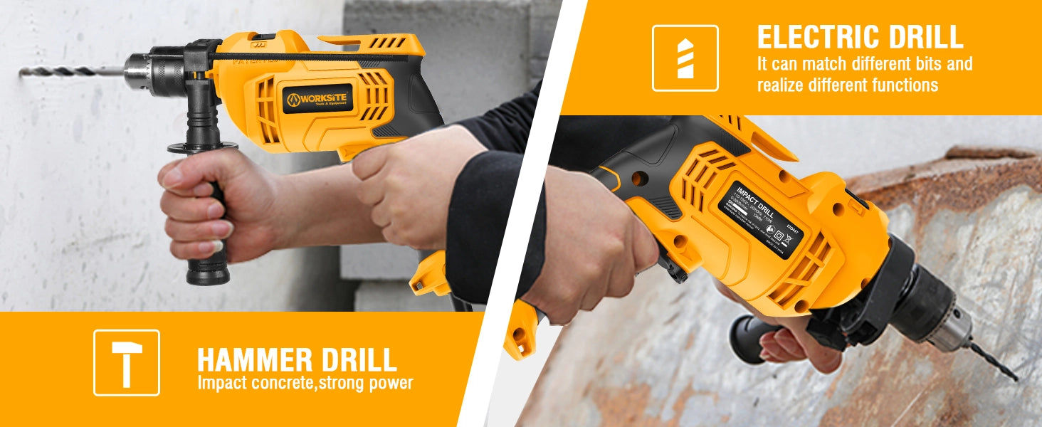 WORKSITE Electric Impact Drill Kit 102PCS 13mm 710W Variable Speed 3000RPM Portable Corded Impact Drills Set with Case No.EID447-KIT