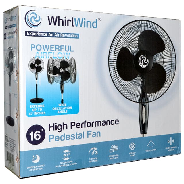 WHIRLWIND 16" HIGH PERFORMANCE PEDESTAL FAN PLASTIC 3 FIN-20017659