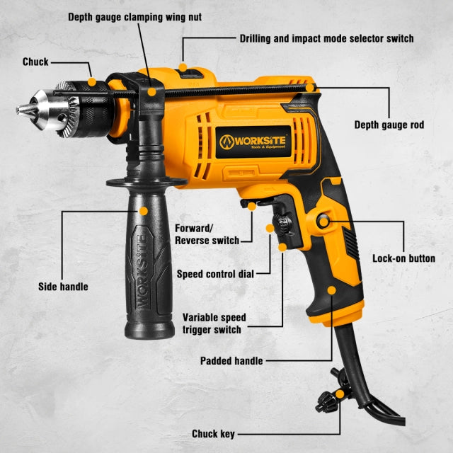 WORKSITE Electric Impact Drill Kit 102PCS 13mm 710W Variable Speed 3000RPM Portable Corded Impact Drills Set with Case No.EID447-KIT