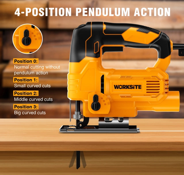 WORKSITE Corded Jig Saw 650W Electric Power Variable Speed 3000RPM Handheld Woodworking Cutting Wood Jig Saws JS283-110V