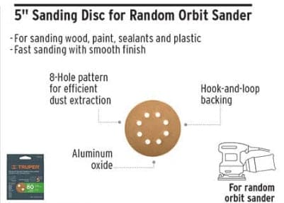 Truper 60 Gram, Round Orbit Grinder Sanding Paper Disc,  5PCS for Wood Sanding Buffing Polishing - 17848