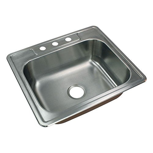 MegaLuxe - Stainless Steel Top Mount Single Basin Kitchen Sink 25.6 Inch X 22.4 Inch X 6 Inch With Waste. These Sinks Are Defined By Excellent Quality, Sturdy Construction, And Classic Styling That Complements Any Kitchen Décor. - AUGH016