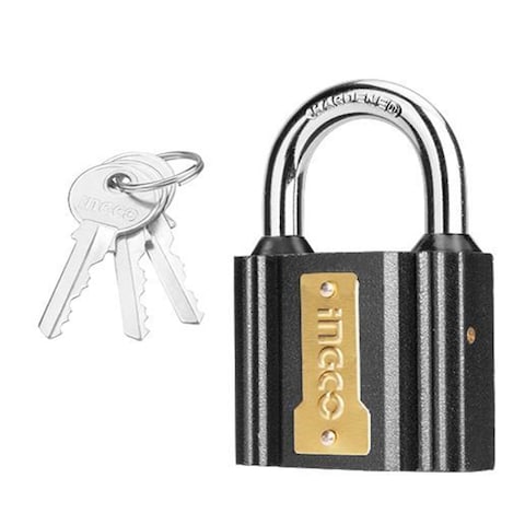 Ingco Iron Padlock, made of steel and zinc alloy material, which is rust-proof, strong, accurate, safe and durable.