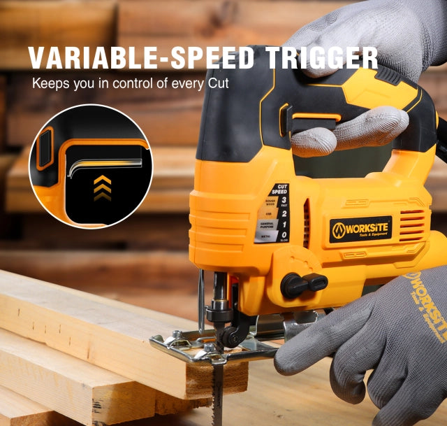 WORKSITE Corded Jig Saw 650W Electric Power Variable Speed 3000RPM Handheld Woodworking Cutting Wood Jig Saws JS283-110V