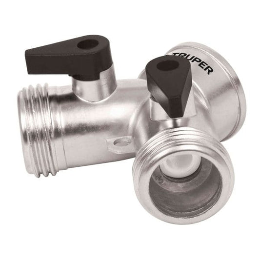 Truper Aluminum Y Connector with Shut Off Valves - 10372