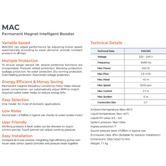 All-in-one Leo Smart Pump MAC550 is an intelligent pressure booster system which can automatically adjust performance according to water demand. It provides constant pressure to all taps in a building. LEO MAC550