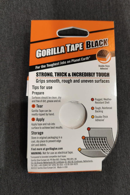 Gorilla Handy Duct Tape to-Go, 1" x 10 yard, Black, Convenient for On-The-Go Repairs rough and uneven surfaces, Including Wood, Stone, Stucco and Brick, That Ordinary Tapes Can't -6100105