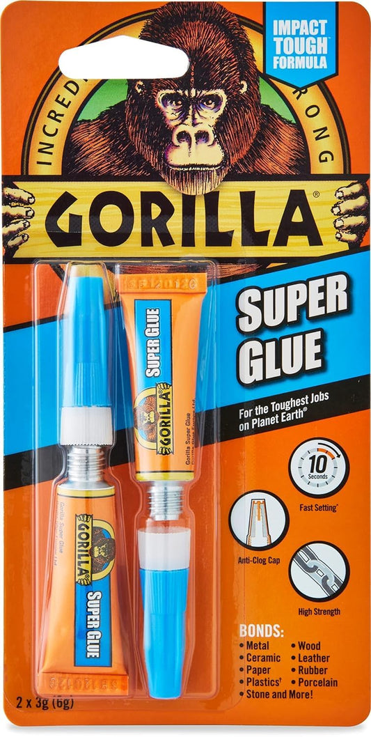 Gorilla Super Glue 3g Tube – 2 Pack, Instant Repairs On Smaller Indoor Projects. Ideal For Wood, Metal, Stone, Ceramic, Glass, Plastic, PVC Sheet, Brick, Concrete, Foam And More – 7800109
