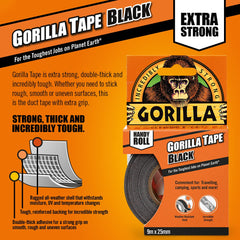 Gorilla Handy Duct Tape to-Go, 1" x 10 yard, Black, Convenient for On-The-Go Repairs rough and uneven surfaces, Including Wood, Stone, Stucco and Brick, That Ordinary Tapes Can't -6100105