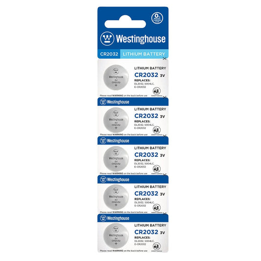 The Westinghouse Lithium Button Cells - 3V– Ideal for  Key FOBS, Watches, Calculators, Meters, Remotes and Other small Devices- CR2032-BP5