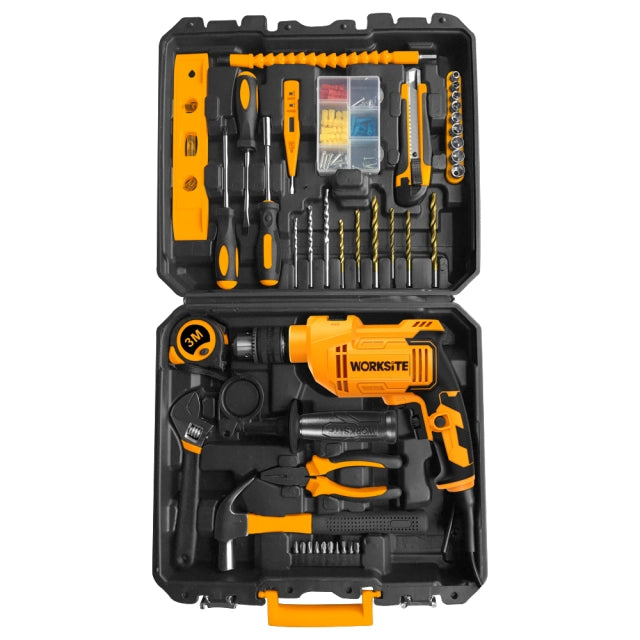 WORKSITE Electric Impact Drill Kit 102PCS 13mm 710W Variable Speed 3000RPM Portable Corded Impact Drills Set with Case No.EID447-KIT