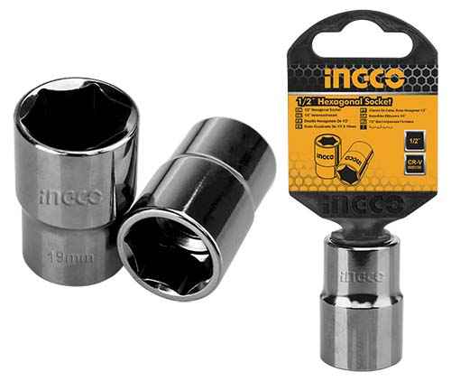 Ingco Shallow Socket, 1/2 Inch Drive, 6-Point, Metric, Heat Treated CR-V Steel Short Sockets, Full Polishing, 1.5 Inch Length