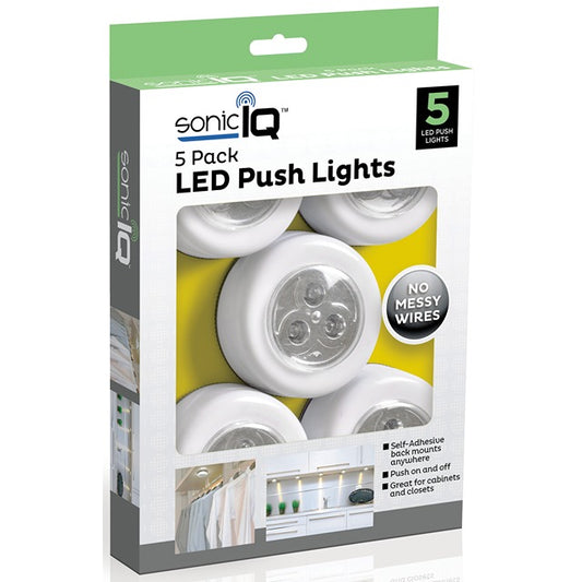 SonicIQ LED Push Lights,  Self Adhesive Back mount Push On Push Off Lights, Great for Cabinets, Closets, and More. LPL123012