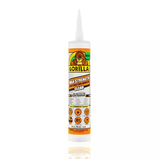 Gorilla Max Strength Construction Adhesive Clear - 9oz Cartridge- Bonds Metal, Wood, Plastic and More- 8212302