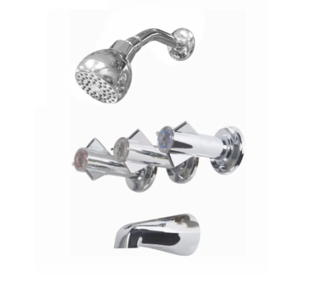 Sayco Tub and Shower Mixer BRGD001 for Hot and Cold with Metal Knob Handles with Compression Cartridges with 3 Valve Mixer for Tub and Shower with Head and Diverter S308