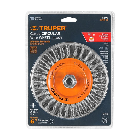 TRUPER CIRCULAR 5\8" WIRE WHEEL BRUSH Circular brush 6" braided wire, arbor 5/8"-11 STANDARD THREAD16MM- 17527