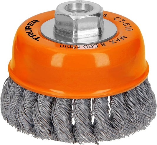 TRUPER Wire Cup Brush 14187 / CT-610 - 4" (102mm), 5/8-11, Fine Knotted Cup Brush - 14187