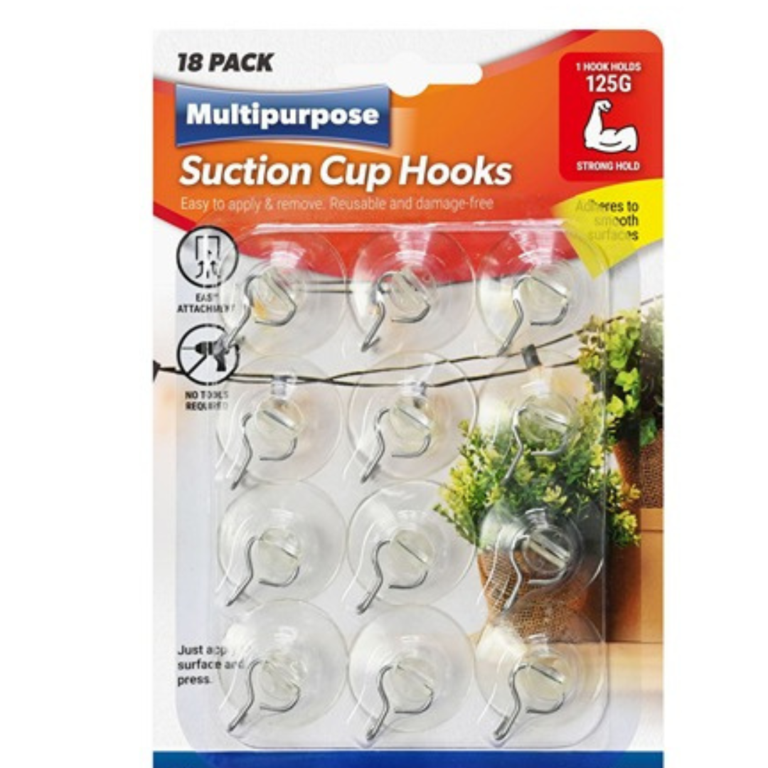 Multipurpose Suction Cup Hooks, Easy to Apply and Remove, Re Useable for Smooth Surfaces- Clear  And Strong- Available in Two Sizes 12pk-3.5cm  and 18pk- 2.5cm.