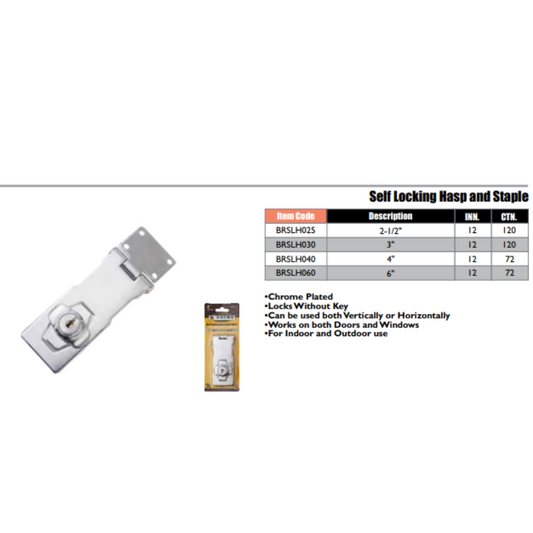 Brown USA Self Locking Hasp and Staple Locks, Cabinet Locks, Twist Knob Keyed Locking Hasp for Cabinet Small Door, Zinc Alloy with Iron Chrome Plating, with Keys and Screws, Silver- available in Two sizes, 76mm (3") and 102mm (4")
