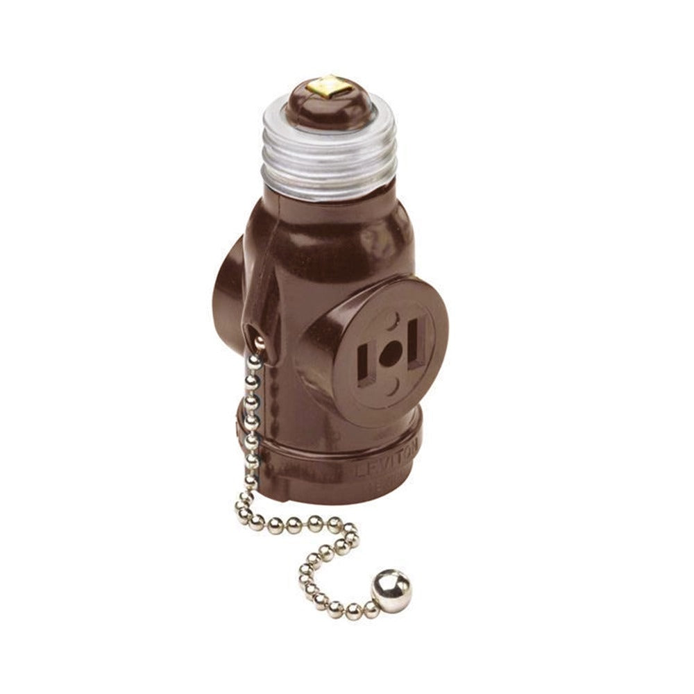 Brown Pull Chain Light Socket – Classic Ceiling/Bulb Holder with ON/OFF Pull Switch - CSEA226E