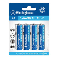 Westinghouse Alkaline AA Battery 4Pack delivers a stable current ideal for high drain household devices, including clocks, remote controls and toys - LR6BP4