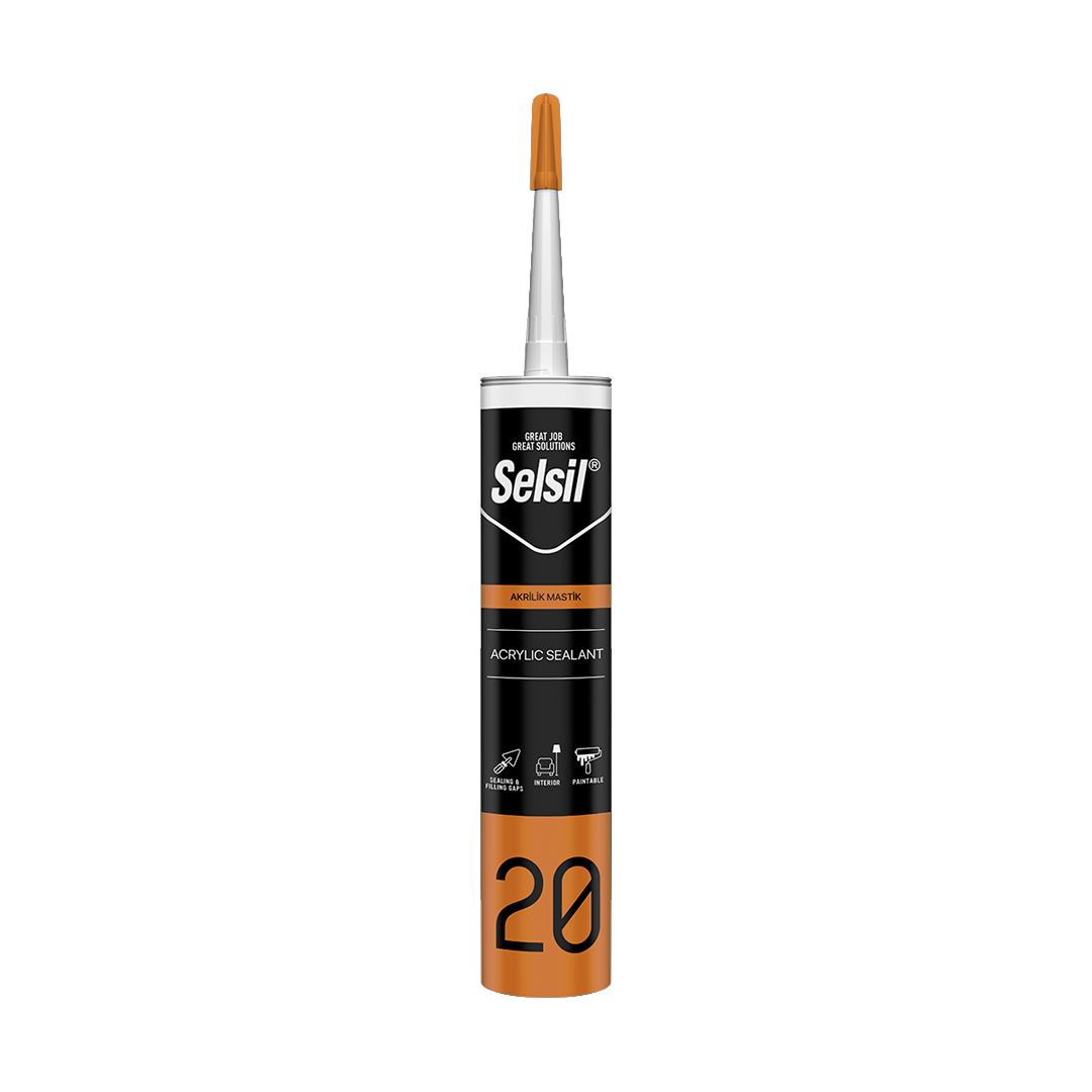 Selsil Acrylic Sealant Caulk, Great for Sealing And Filling Gaps, Paintable for Interior Use, WHITE CAULK. Water  Based General Purpose , Flexible for use on Wood, Metal, PVC, Aluminum and More- Selsil20