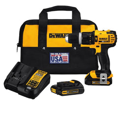 Dewalt 20V MAX Cordless Compact 1/2 in. Hammer Drill/Driver, (2) 20V 1.3Ah Batteries, Charger, and Bag- DCD785C2