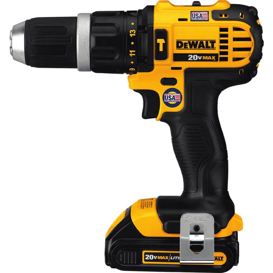 Dewalt 20V MAX Cordless Compact 1/2 in. Hammer Drill/Driver, (2) 20V 1.3Ah Batteries, Charger, and Bag- DCD785C2