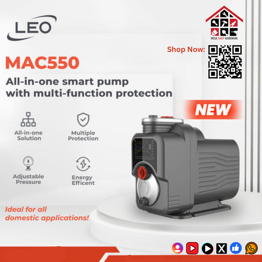 All-in-one Leo Smart Pump MAC550 is an intelligent pressure booster system which can automatically adjust performance according to water demand. It provides constant pressure to all taps in a building. LEO MAC550