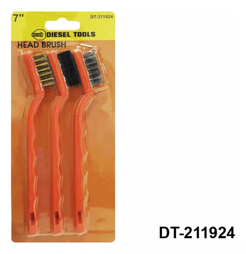 DIESEL TOOLS 1 1/2"  HEAD BRUSH , PACK OF 3  WITH MULTIUSE BRISTLE HEADS, BRASS WIRE, STEEL WIRE AND NYLON WIRE FOR USE IN INTRICATE AND HARD TO REACH AREAS- DT-211924