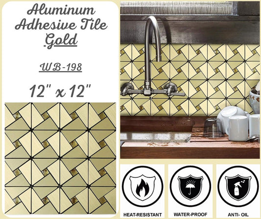 Aluminum 12" X 12 Adhesive Tiles For Walls And Floor with Unique And Attractive Designs, Self Adhesive Wall Tiles for Kitchen Backsplash Bathroom Living Room Decoration